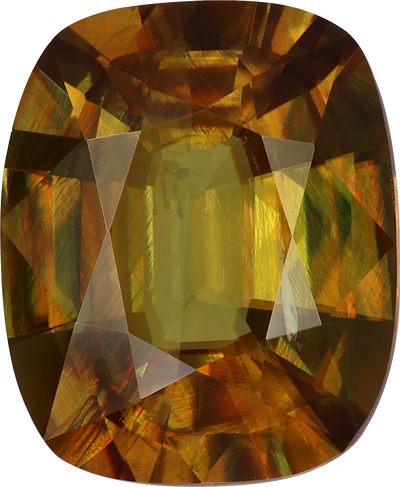 Cushion cut sphene, 12.06 by 9.89 mm, shown at actual size