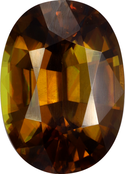 Oval cut sphene, 12.76 by 9.12 mm, shown at actual size