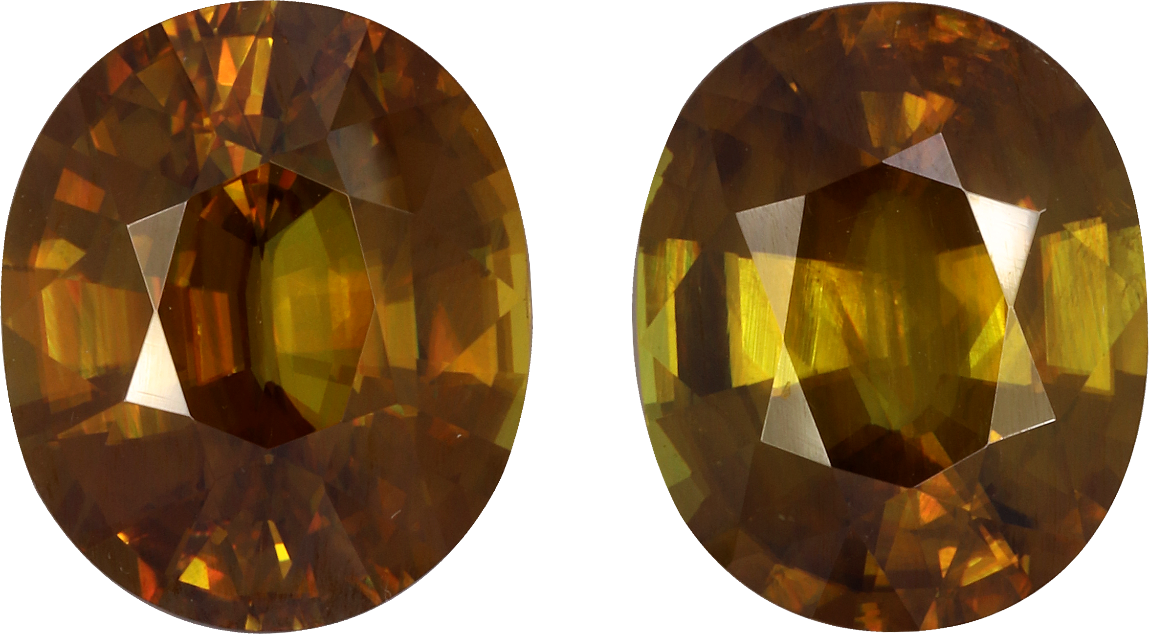 Oval cut sphene, 13.18 by 11.02 mm, shown at actual size