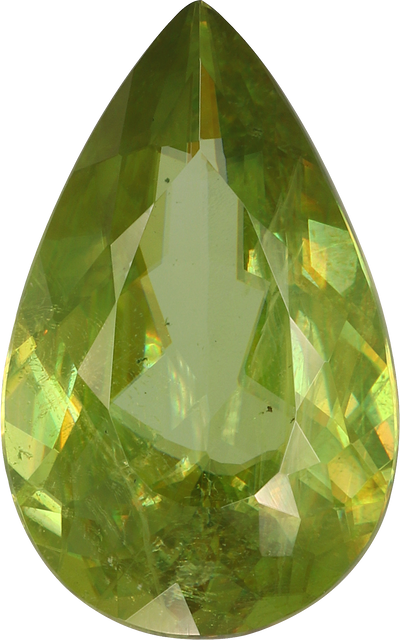 Pear cut sphene, 13.68 by 8.52 mm, shown at actual size