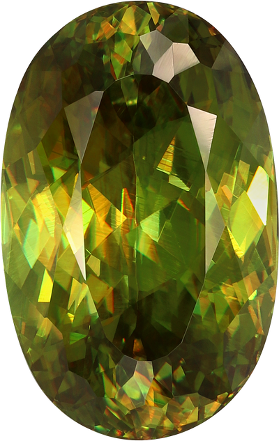 Oval cut sphene, 16.59 by 10.49 mm, shown at actual size