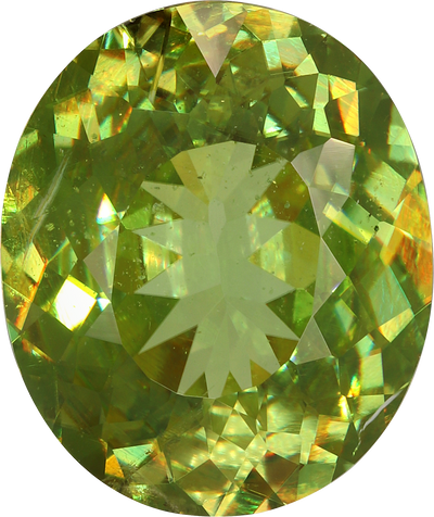 Oval cut sphene, 13.15 by 11.92 mm, shown at actual size