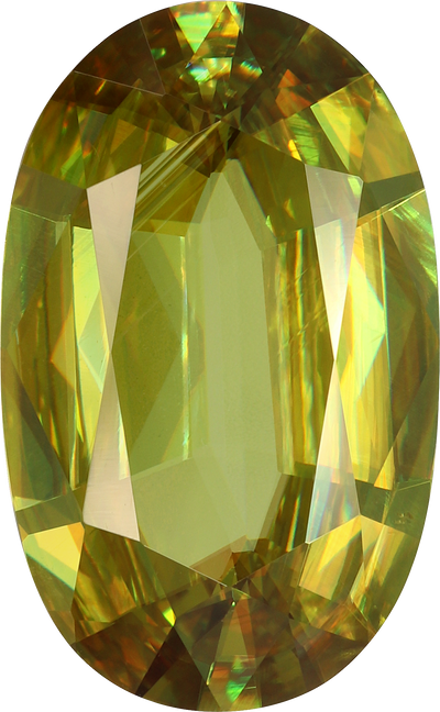 Oval cut sphene, 16.1 by 9.94 mm, shown at actual size