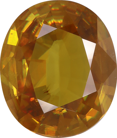 Oval cut sphene, 12.98 by 11.02 mm, shown at actual size