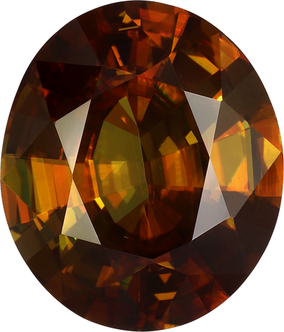 Oval cut sphene, 13.62 by 11.64 mm, shown at actual size