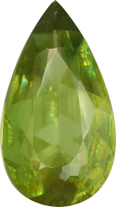 Pear cut sphene, 16.62 by 9.33 mm, shown at actual size