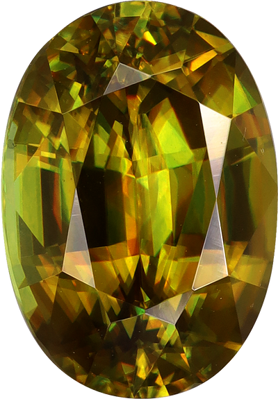 Oval cut sphene, 11.53 by 8.07 mm, shown at actual size
