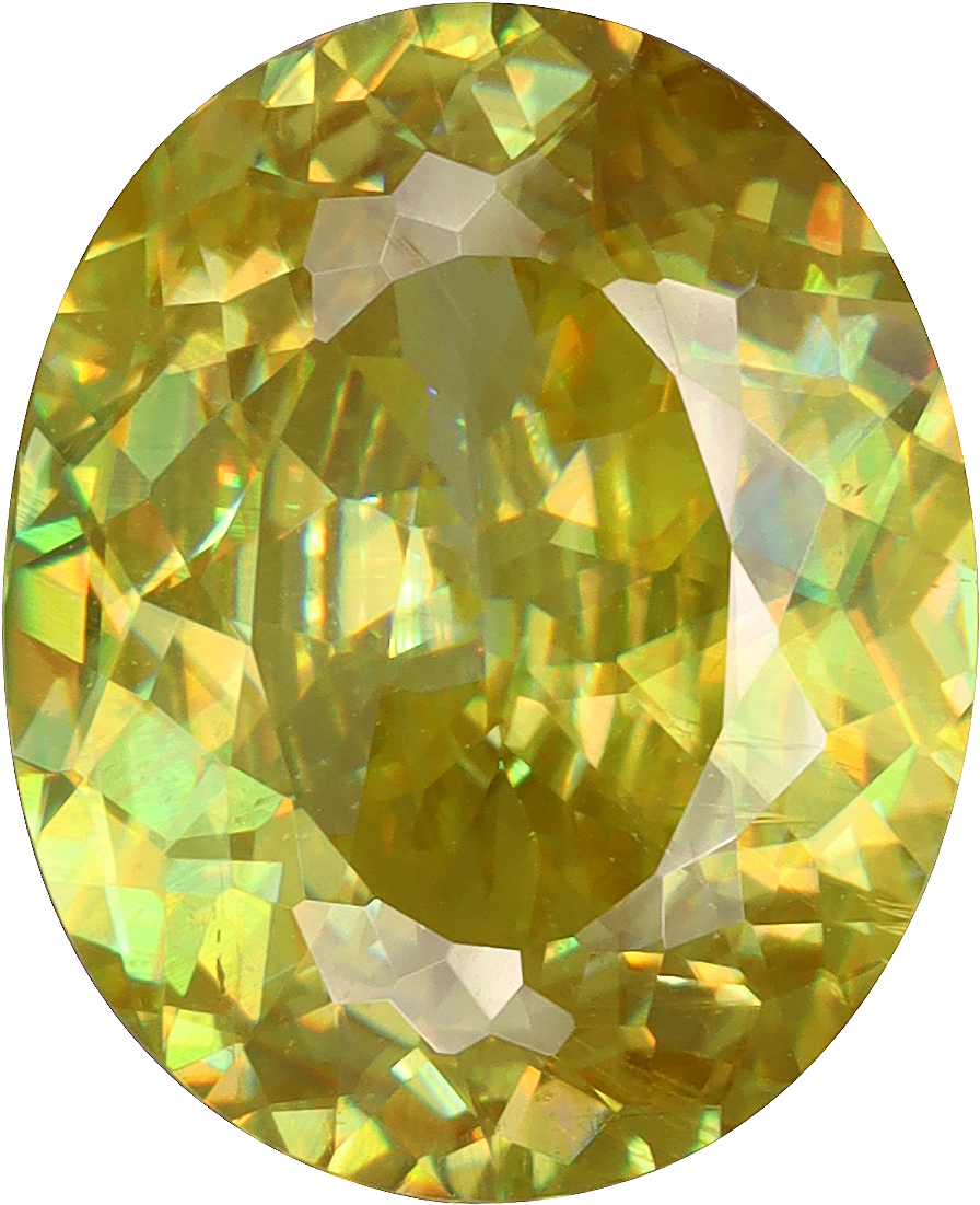 Oval cut sphene, 12.19 by 9.87 mm, shown at actual size
