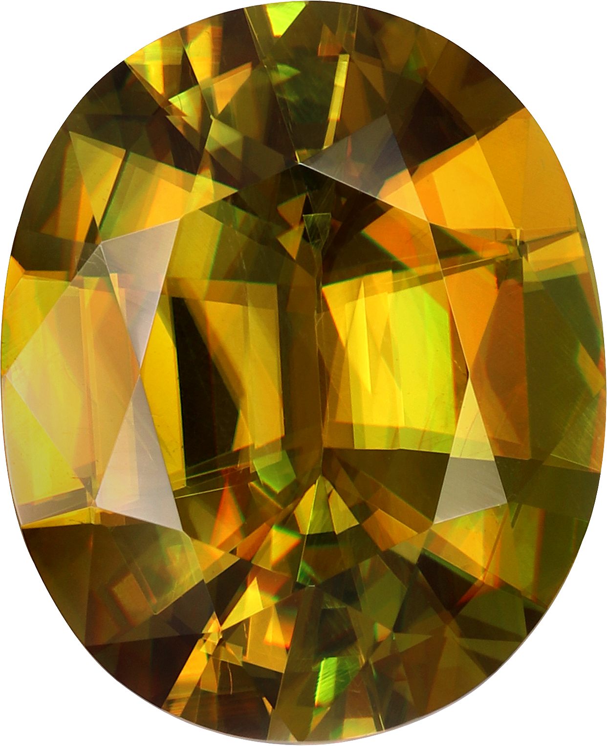 Oval cut sphene, 13.14 by 10.7 mm, shown at actual size