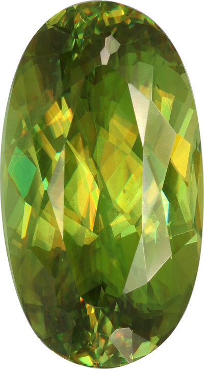Oval cut sphene, 15.17 by 8.38 mm, shown at actual size