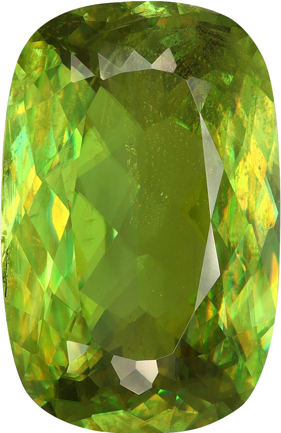 Cushion cut sphene, 16.59 by 10.69 mm, shown at actual size