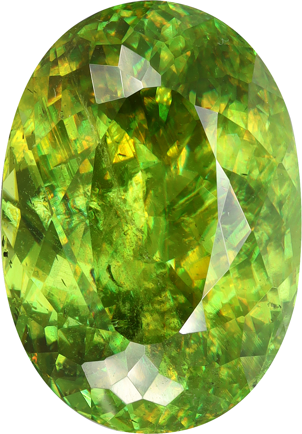 Oval cut sphene, 16.56 by 11.54 mm, shown at actual size