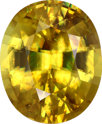Oval cut sphene, 17.59 by 14.43 mm, shown at actual size