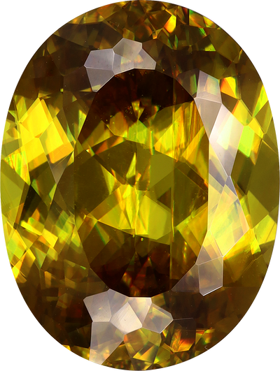 Oval cut sphene, 16.07 by 12.1 mm, shown at actual size