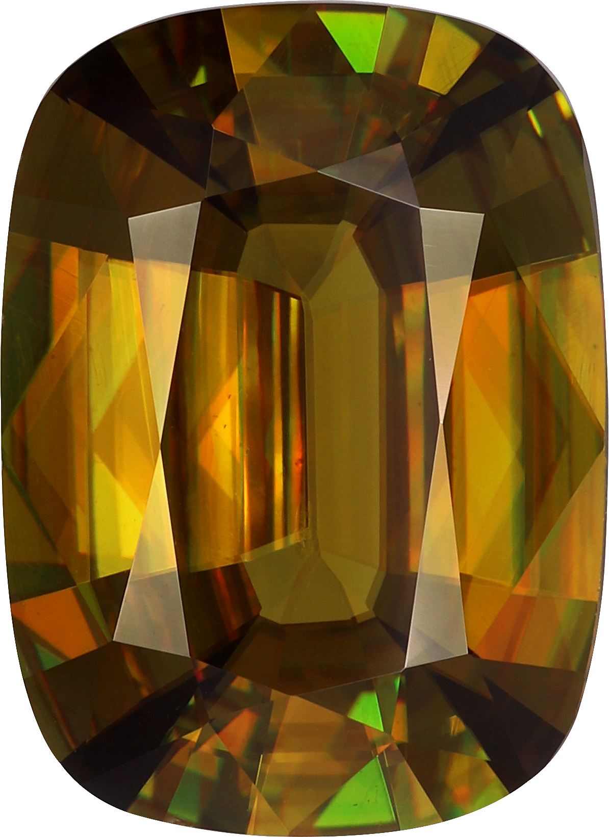 Cushion cut sphene, 14.5 by 10.56 mm, shown at actual size