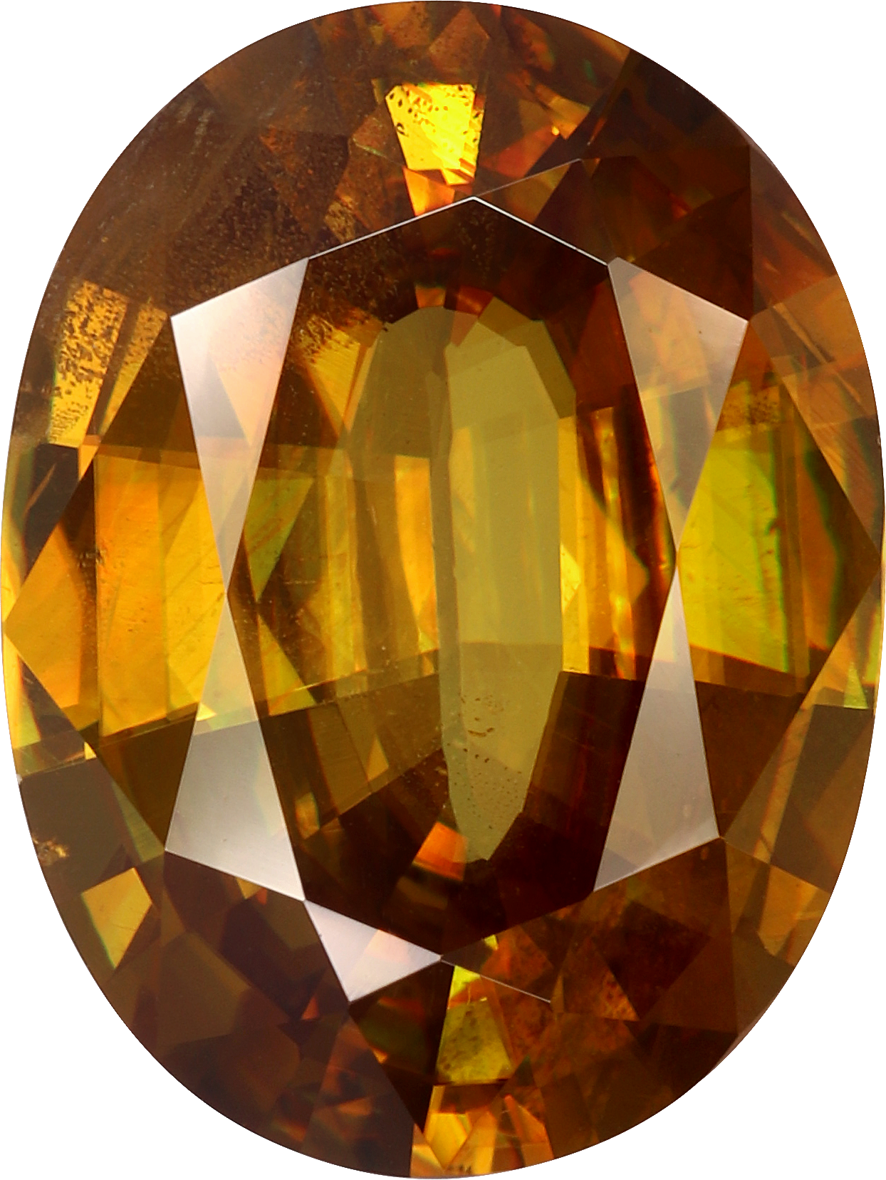 Cushion cut sphene, 14.74 by 11.06 mm, shown at actual size