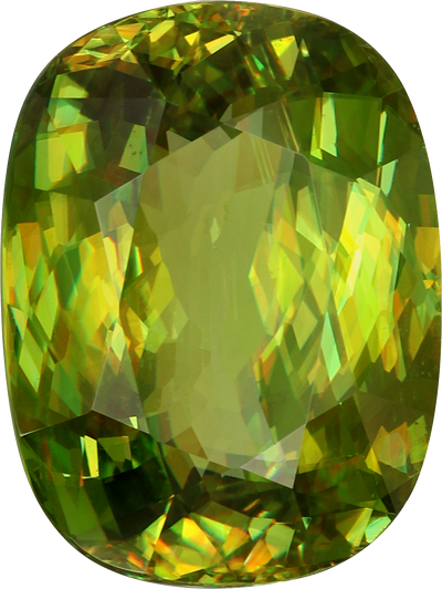 Cushion cut sphene, 15.27 by 11.56 mm, shown at actual size