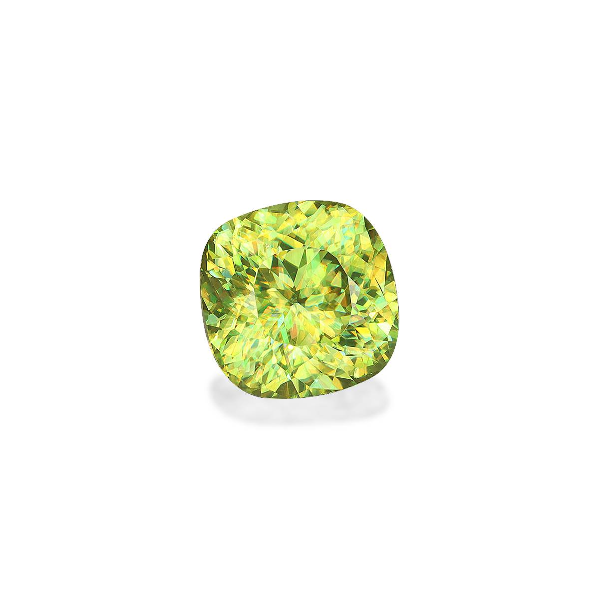 lime green sphene, 4.16ct cushion cut — view 3