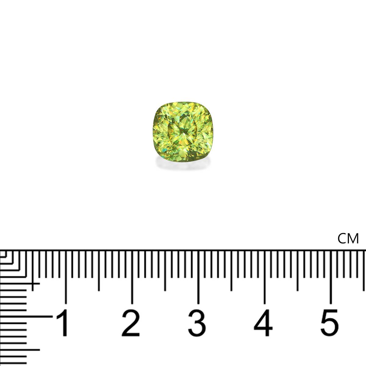 lime green sphene, 4.16ct cushion cut — view 4