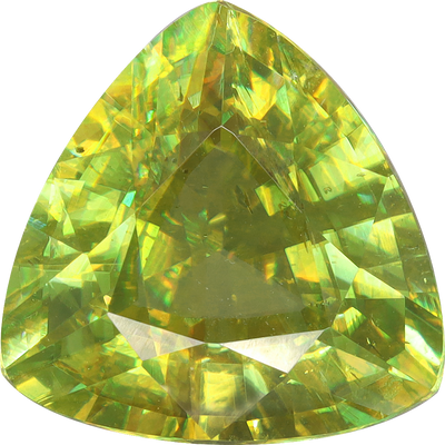 Trilliant cut sphene, 10.05 by 9.98 mm, shown at actual size