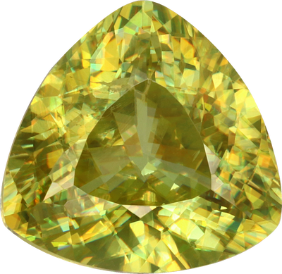 Trilliant cut sphene, 9.43 by 9.41 mm, shown at actual size