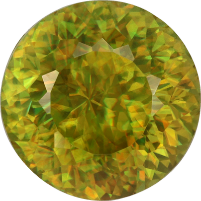 Round cut sphene, 8.31 by 8.29 mm, shown at actual size