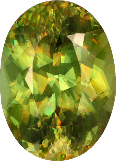 Oval cut sphene, 10.34 by 7.49 mm, shown at actual size