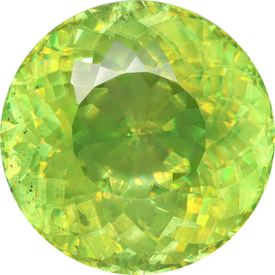 Round cut sphene, 9.42 by 9.39 mm, shown at actual size