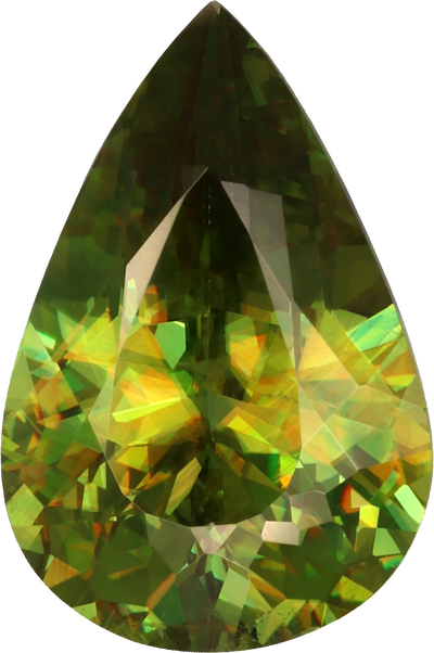 Pear cut sphene, 11.54 by 7.7 mm, shown at actual size