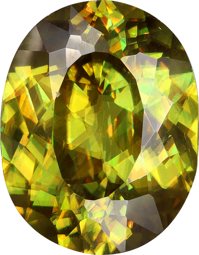 Oval cut sphene, 11.06 by 8.61 mm, shown at actual size