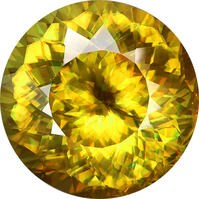 Round cut sphene, 8.8 by 8.61 mm, shown at actual size
