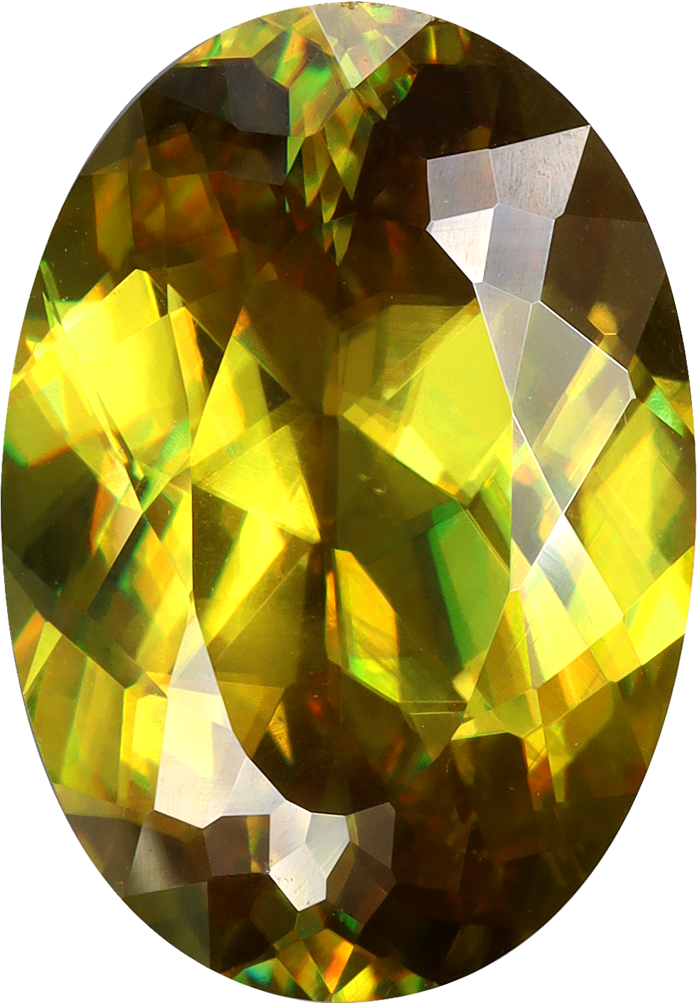 Oval cut sphene, 13.01 by 9.03 mm, shown at actual size