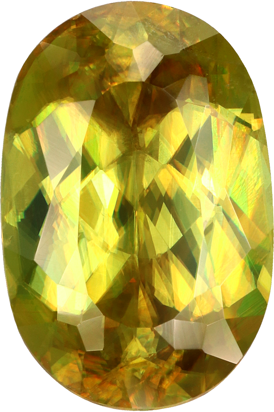 Oval cut sphene, 11.88 by 7.9 mm, shown at actual size