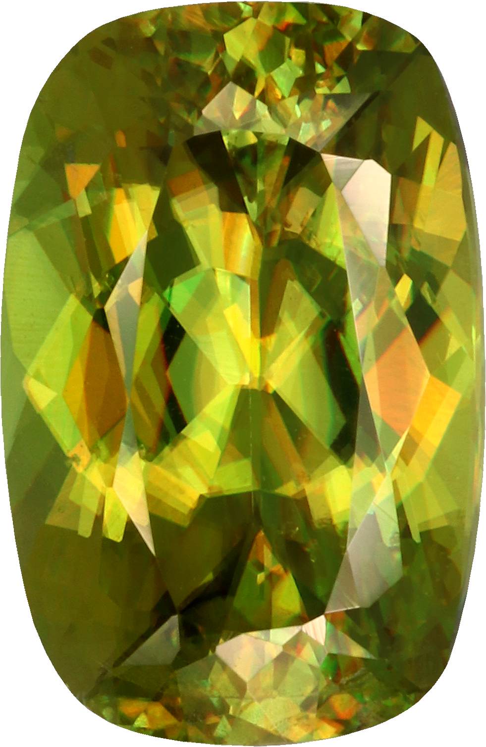 Cushion cut sphene, 11.01 by 7.2 mm, shown at actual size