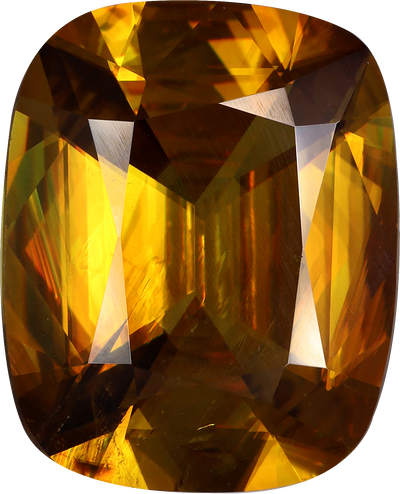 Cushion cut sphene, 15.41 by 12.54 mm, shown at actual size