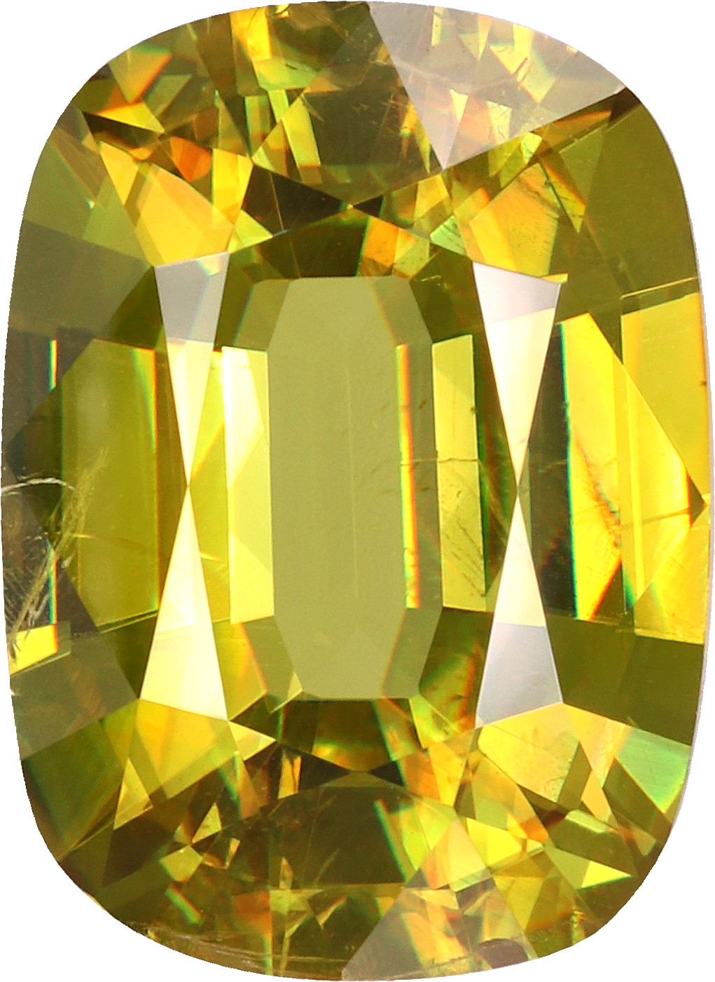 Cushion cut sphene, 13.93 by 10.16 mm, shown at actual size