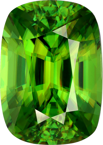 Cushion cut sphene, 17.9 by 12.76 mm, shown at actual size