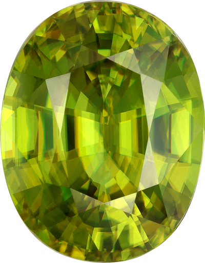 Oval cut sphene, 20.12 by 15.69 mm, shown at actual size
