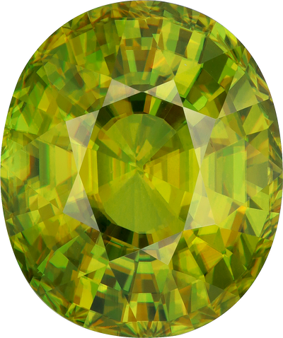Oval cut sphene, 23.45 by 19.57 mm, shown at actual size