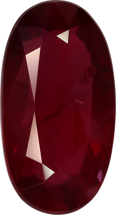 Oval cut mozambique ruby, 12.23 by 6.6 mm, shown at actual size