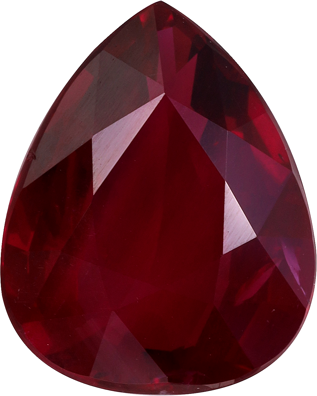 Pear cut mozambique ruby, 11.57 by 9.32 mm, shown at actual size
