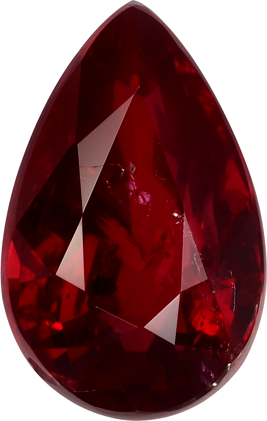 Pear cut mozambique ruby, 10.47 by 6.65 mm, shown at actual size