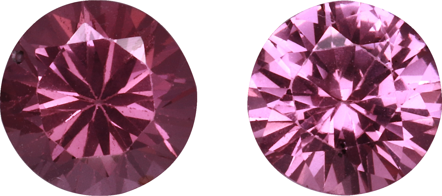 Round cut pink spinel, 7.18 by 7.14 mm, shown at actual size