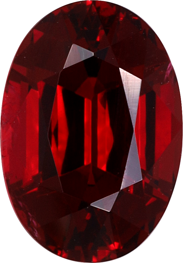 Oval cut red spinel, 7.8 by 5.45 mm, shown at actual size
