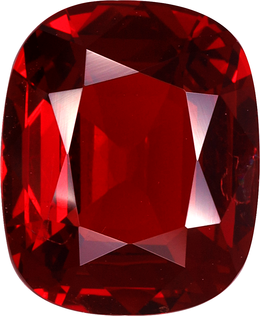 Cushion cut red spinel, 9.1 by 7.48 mm, shown at actual size