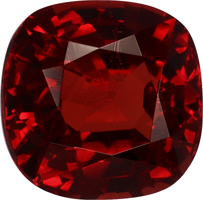 Cushion cut red spinel, 5.79 by 5.75 mm, shown at actual size