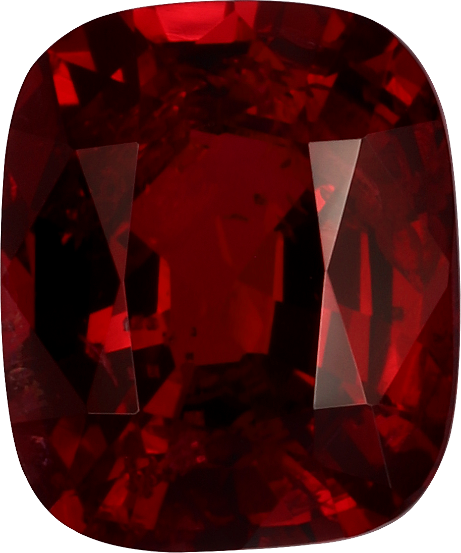 Cushion cut red spinel, 7.22 by 6.03 mm, shown at actual size