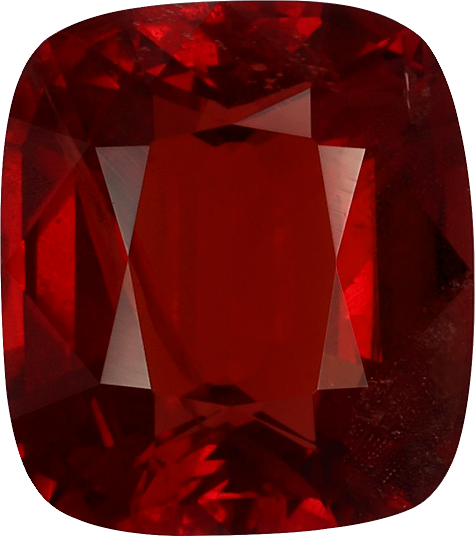 Cushion cut red spinel, 7.1 by 6.28 mm, shown at actual size