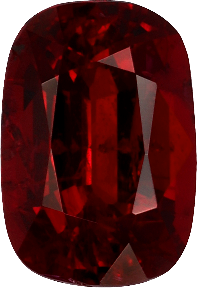 Cushion cut red spinel, 6.47 by 4.44 mm, shown at actual size