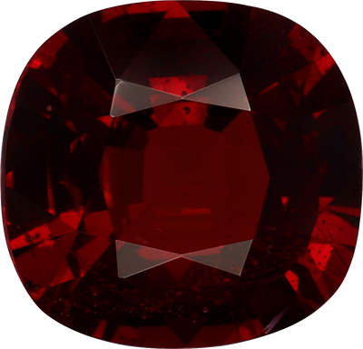 Cushion cut red spinel, 7.84 by 7.55 mm, shown at actual size